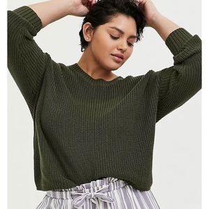 Torrid Olive Green Rib Drop Shoulder Crop Sweater